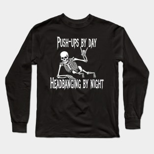 Metalhead Skeleton Doing Push-Ups Long Sleeve T-Shirt